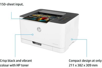 DetailsHP Color Laser 150nw Affordable colour laser printer with easy mobile printing Affordable price Get the quality you trust and sharp black text with this affordable printer. Small size Quick and easy print with a printer that's designed to fit into your workspace like a glove. Print from your smartphone Print through easy setup on your phone. Fast printing Print speeds up to 21 ppm Wi-Fi Direct® printing Print speeds up to 21 ppm HP Color Laser