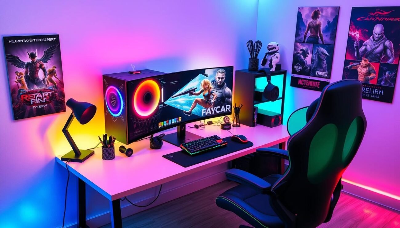 custom gaming setup with personalized PC case